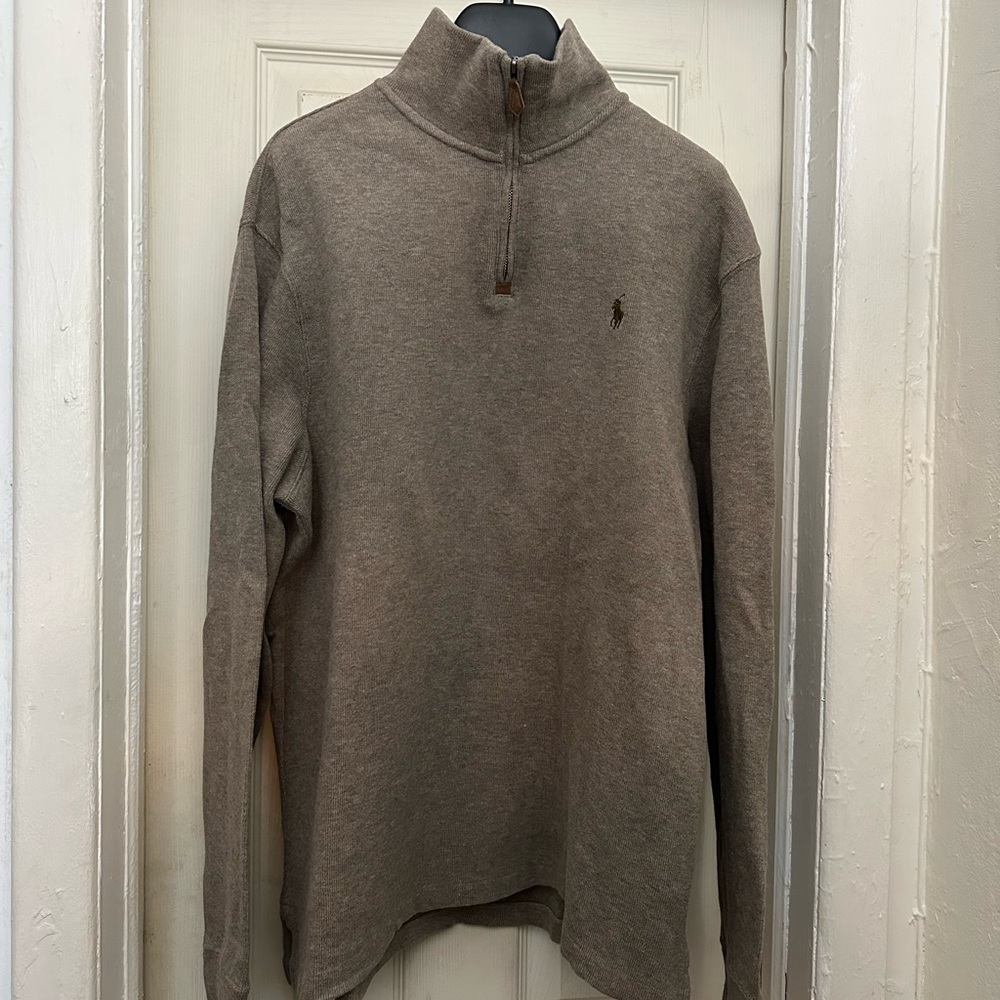 Polo Ralph Lauren Men’s Brown Knit 1/4 Zip Pullover Mock Neck Sweater Large